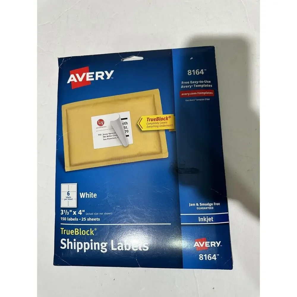 Open 49 Sheets Avery Inkjet Shipping Labels 3-1/3